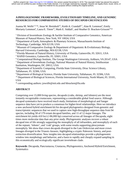 A Phylogenomic Framework, Evolutionary Timeline, and Genomic Resources for Comparative Studies of Decapod Crustaceans