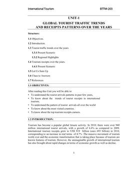 Unit-1 Global Tourist Traffic Trends and Receipts Patterns Over the Years