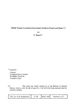 Middle Triassic Conodonts from Israel, Southern France and Spain (1)