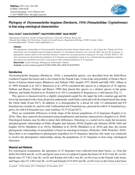 Phylogeny of Oxynoemacheilus Bergianus (Derzhavin, 1934) (Nemacheilidae: Cypriniformes) in Iran Using Osteological Characteristics