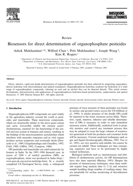 Biosensors for Direct Determination of Organophosphate Pesticides