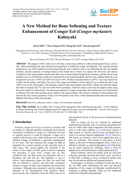 A New Method for Bone Softening and Texture Enhancement of Conger Eel (Conger Myriaster) Kabayaki