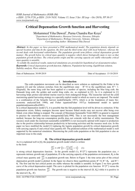 Critical Depensation Growth Function and Harvesting