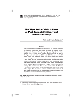 The Niger Delta Crisis: a Focus on Post-Amnesty Militancy and National Security