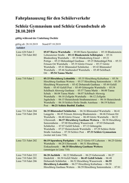 Fahrplanauszug Für Den Schülerverkehr Schleiz Gymnasium Und