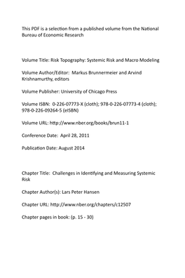 Systemic Risk and Macro Modeling