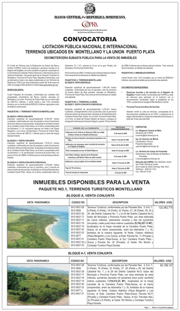 Licitacion Pública Nacional E Internacional Terrenos Ubicados En Montellano Y La Union Puerto Plata Decimotercera Subasta Pública Para La Venta De Inmuebles