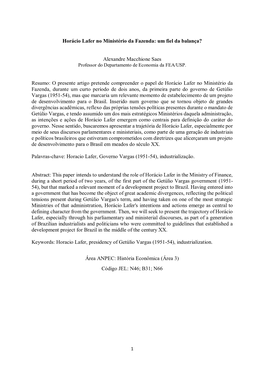 Horácio Lafer No Ministério Da Fazenda: Um Fiel Da Balança?