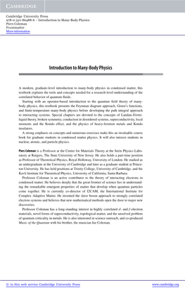 Introduction to Many-Body Physics Piers Coleman Frontmatter More Information