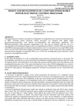 DESIGN and DEVELOPMENT of a SOFT RECONFIGURABLE POWER ELECTRONIC CONTROL PROCESSOR KEVIN S, ER&DCI, CDAC, Trivandrum, Kevinivek92@Gmail.Com