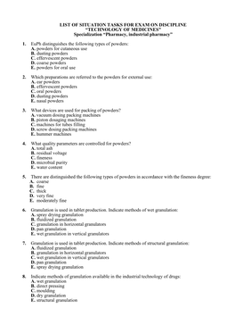 TECHNOLOGY of MEDICINES” Specialization “Pharmacy, Industrial Pharmacy”