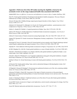 Reference List of the 185 Studies Meeting the Eligibility Criteria for the Systematic Review on the Range of Physical Health Risks Associated with FGM/C