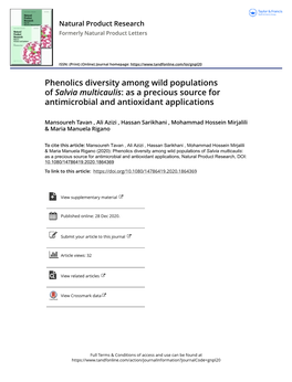 Phenolics Diversity Among Wild Populations of Salvia Multicaulis: As a Precious Source for Antimicrobial and Antioxidant Applications