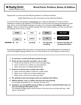 Word Parts: Prefixes, Roots, & Suffixes