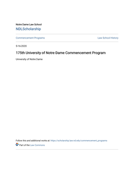 175Th University of Notre Dame Commencement Program