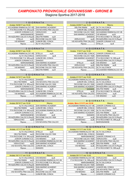 CAMPIONATO PROVINCIALE GIOVANISSIMI - GIRONE B Stagione Sportiva 2017-2018