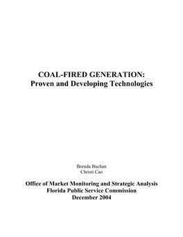COAL-FIRED GENERATION: Proven and Developing Technologies
