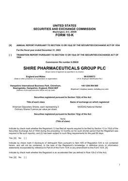 SHIRE PHARMACEUTICALS GROUP PLC (Exact Name of Registrant As Specified in Its Charter)