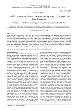 Local Knowledge of Katuk (Sauropus Androgynus ( L. ) Merr) in East Java, Indonesia