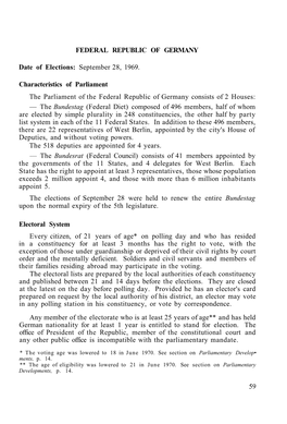 FEDERAL REPUBLIC of GERMANY Date of Elections
