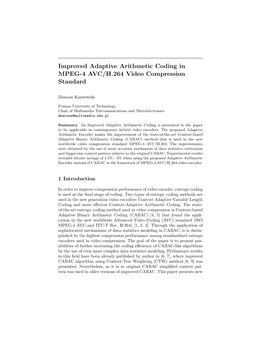 Improved Adaptive Arithmetic Coding in MPEG-4 AVC/H.264 Video Compression Standard