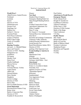 Word List 2- American History 202 Scantron Form B