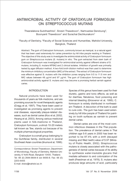 Antimicrobial Activity of Cratoxylum Formosum on Streptococcus Mutans