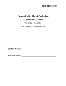 Rise of Capitalism & Economic Systems April 13