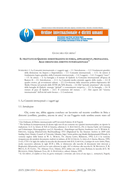 (2019), Pp. 185-234. 1. La Comunità Internazionale Ei Soggetti Oggi 1.1