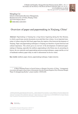 Overview of Paper and Papermaking in Xinjiang, China1