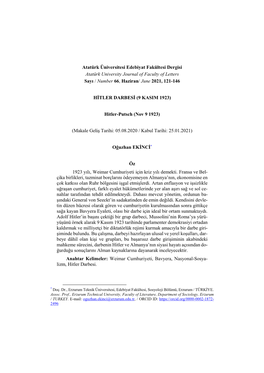 Atatürk Üniversitesi Edebiyat Fakültesi Dergisi Atatürk University Journal of Faculty of Letters Sayı / Number 66, Haziran/ June 2021, 121-146