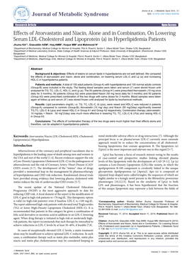 Effects of Atorvastatin and Niacin, Alone and in Combination, On