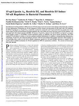 15-Epi-Lipoxin A4, Resolvin D2, and Resolvin D3 Induce NF-Κb