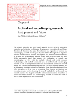 Chapter 4. Archival and Recordkeeping Research