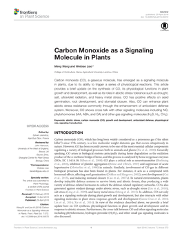 Carbon Monoxide As a Signaling Molecule in Plants