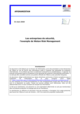 Les Entreprises De Sécurité, L'exemple De Watan Risk Management