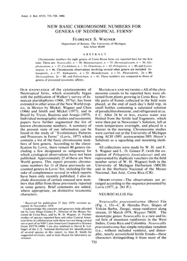 NEW BASIC CHROMOSOME NUMBERS for GENERA of NEOTROPICAL Fernsl