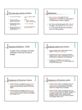 The One-Way Street Problem Definitions Theorem