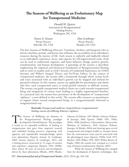 The Seasons of Wellbeing As an Evolutionary Map for Transpersonal Medicine