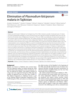Elimination of Plasmodium Falciparum Malaria in Tajikistan Anatoly V