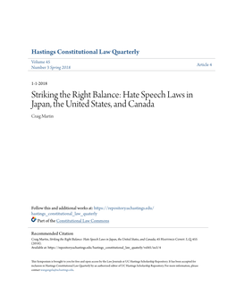 Hate Speech Laws in Japan, the United States, and Canada Craig Martin