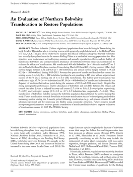 An Evaluation of Northern Bobwhite Translocation to Restore Populations