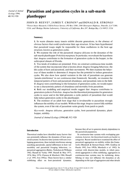 Parasitism and Generation Cycles in a Salt-Marsh Ecology 1994, 63, 912-920 Planthopper