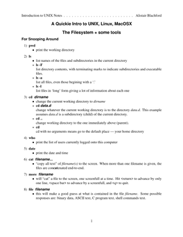 A Quickie Intro to UNIX, Linux, Macosx the Filesystem + Some Tools