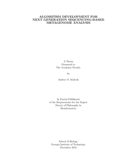 Algorithm Development for Next Generation Sequencing-Based Metagenome Analysis