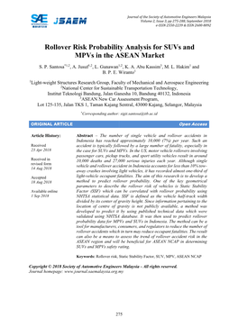 Rollover Risk Probability Analysis for Suvs and Mpvs in the ASEAN Market