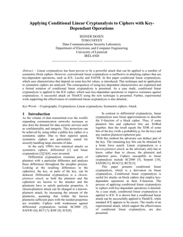 Applying Conditional Linear Cryptanalysis to Ciphers with Key- Dependant Operations