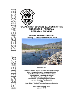 Snake River Sockeye Salmon Captive Broodstock Program Research Element