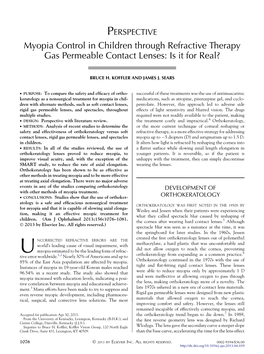 Myopia Control in Children Through Refractive Therapy Gas Permeable Contact Lenses: Is It for Real?