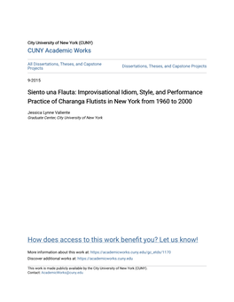 Siento Una Flauta: Improvisational Idiom, Style, and Performance Practice of Charanga Flutists in New York from 1960 to 2000